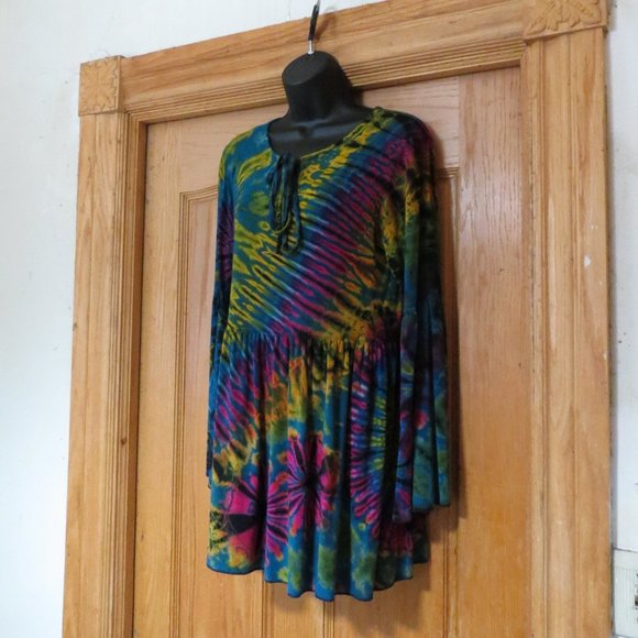 Tie Dye Mini dress or Blouse long bell sleeves - Picture 7 of 16